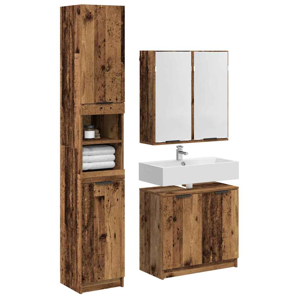 Bathroom Cabinet Set with Shelf 3 pcs Old Wood Engineered Wood