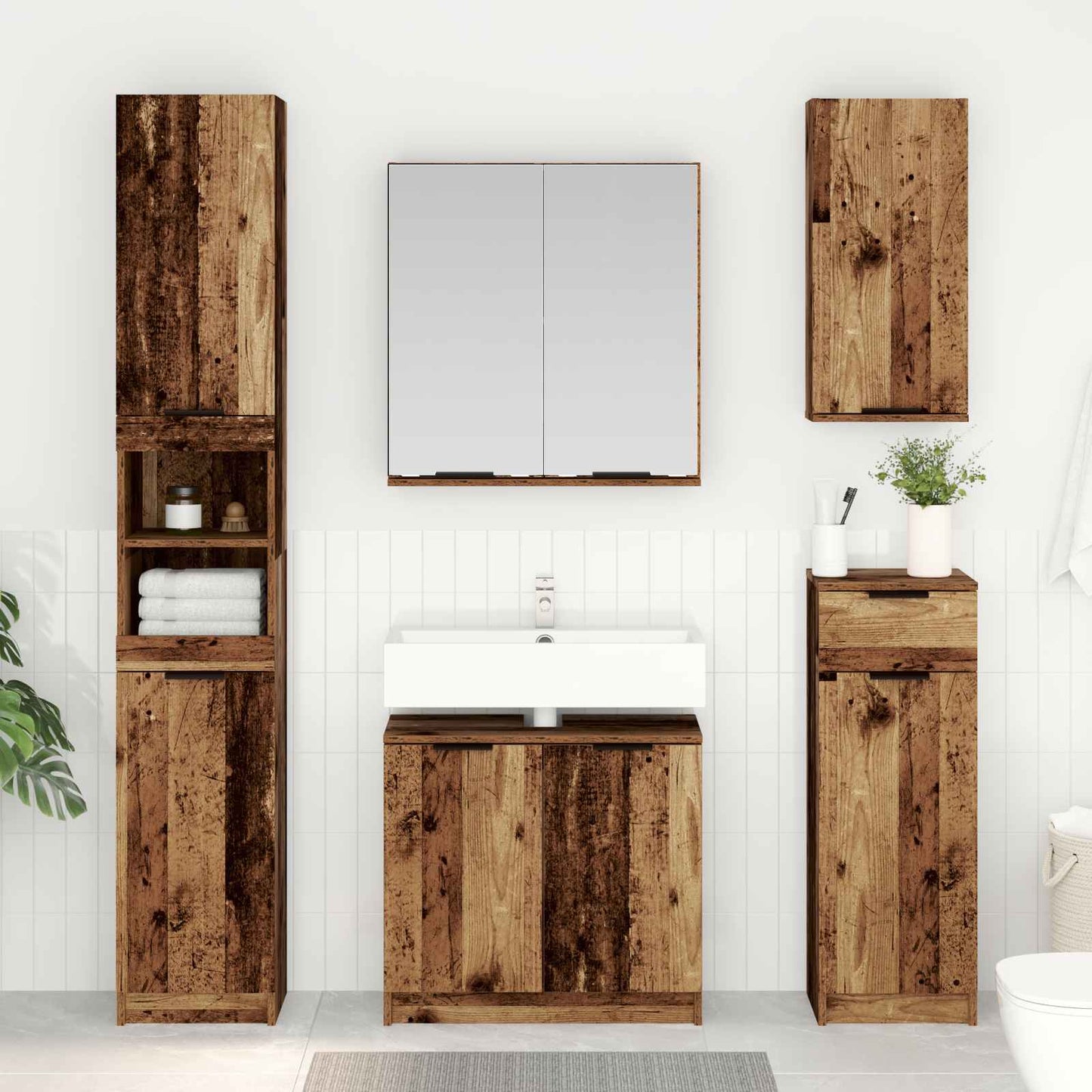 Bathroom Furniture Set with Door 5 pcs Old Wood Engineered Wood