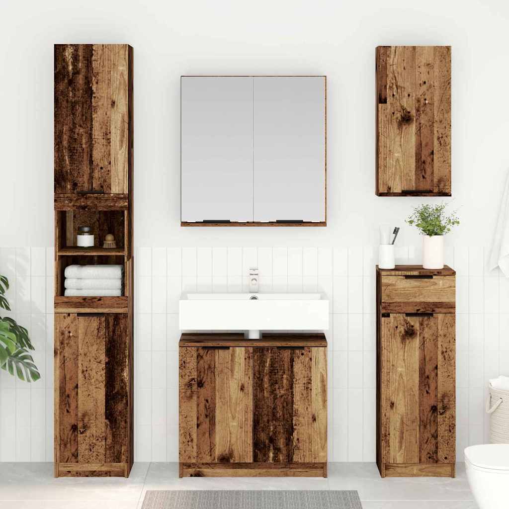 Bathroom Cabinet Set with Shelf Old Wood Engineered Wood