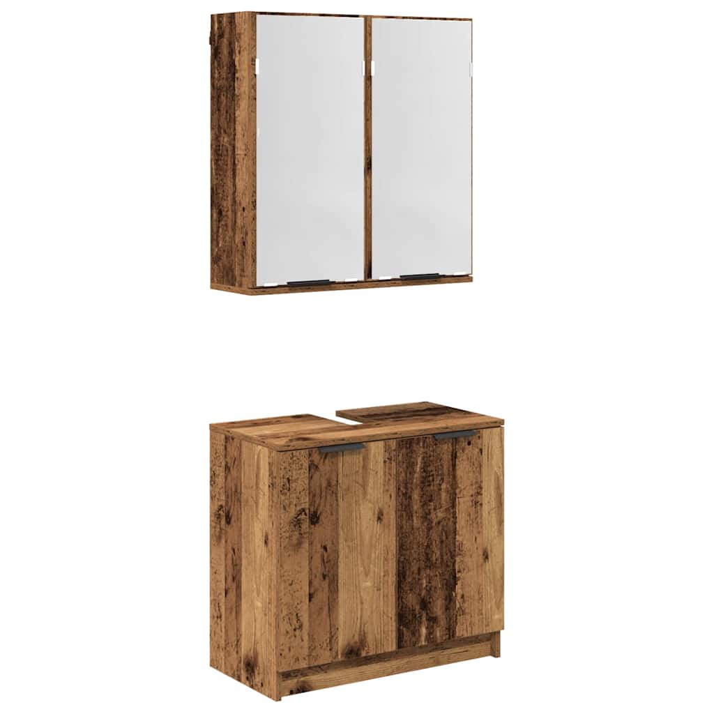 Bathroom Cabinet Set with Shelf Old Wood Engineered Wood