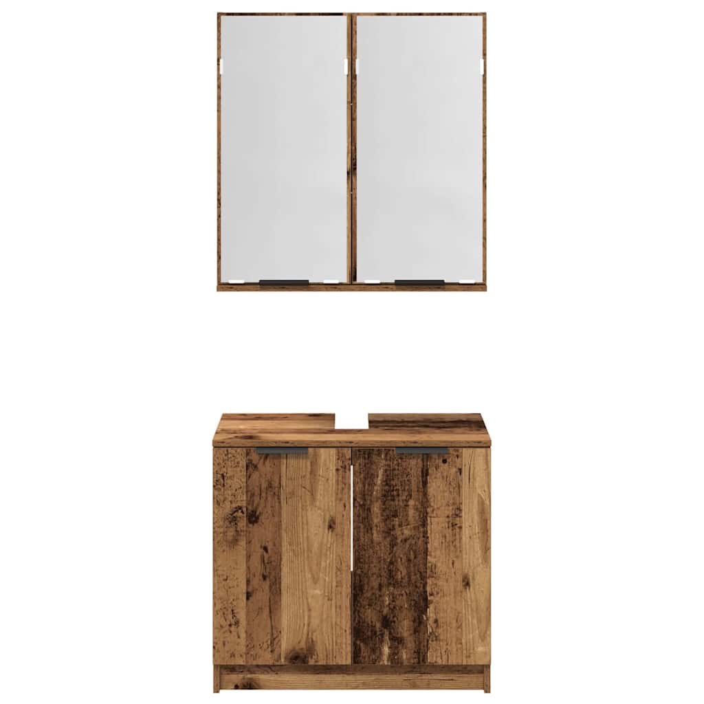 Bathroom Cabinet Set with Shelf Old Wood Engineered Wood