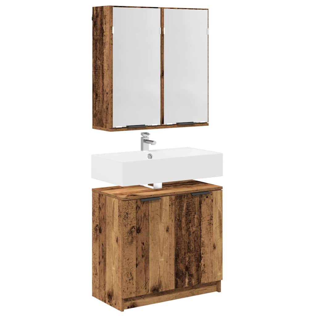 Bathroom Cabinet Set with Shelf Old Wood Engineered Wood