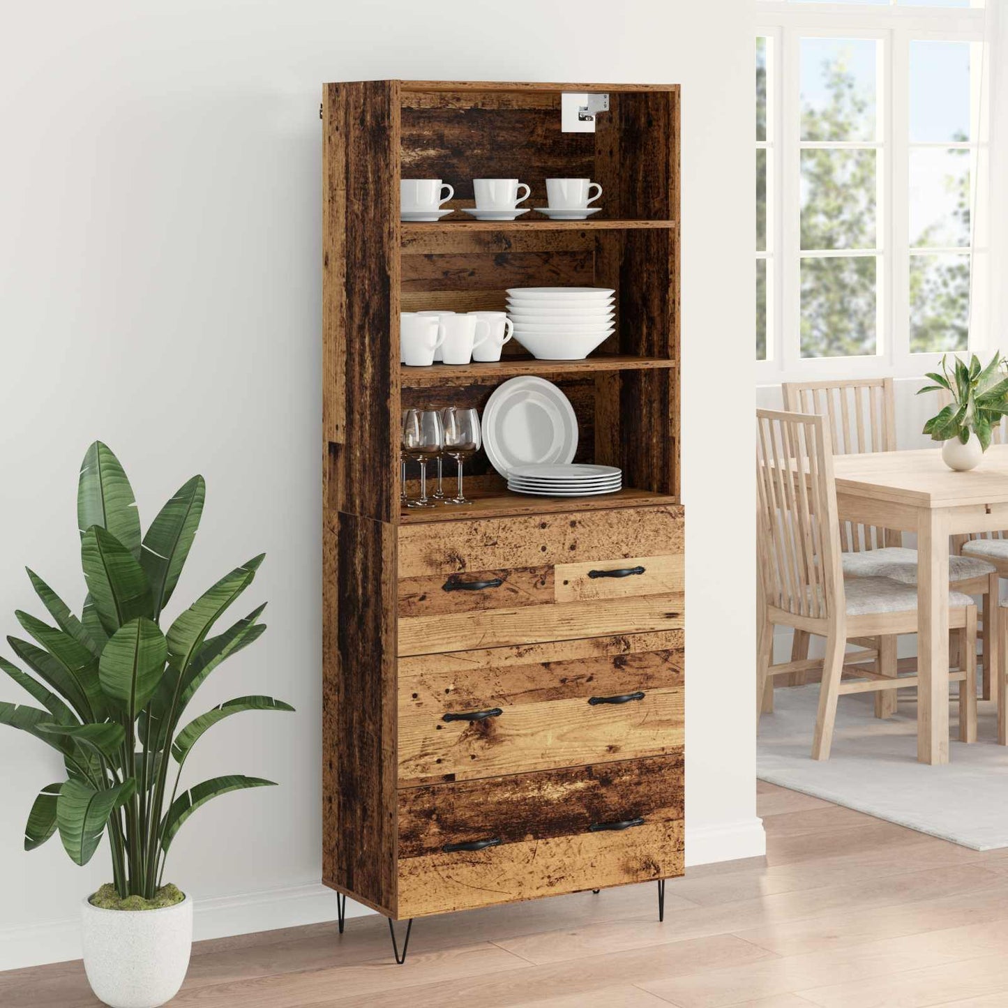 Highboard with Drawer 2 pcs Old Wood Engineered Wood