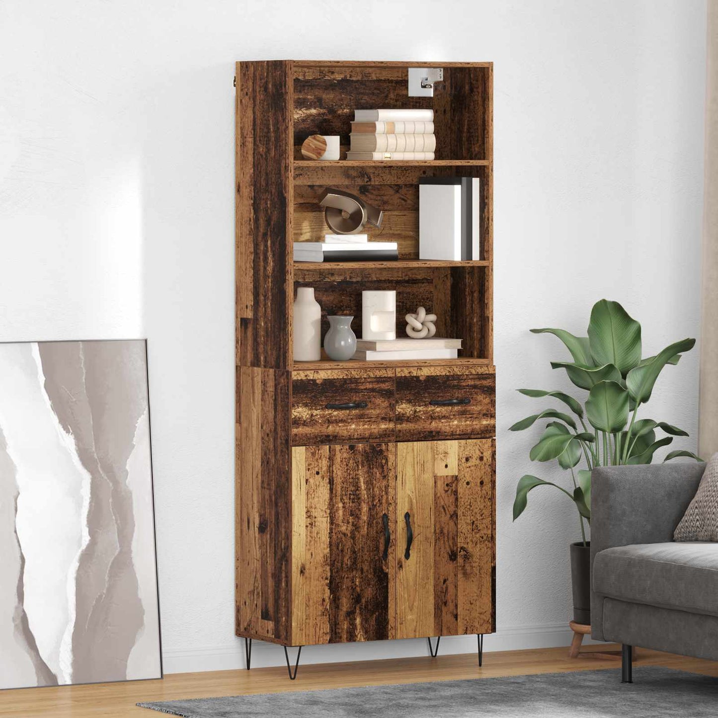 Highboard with Drawer 2 pcs Old Wood Engineered Wood