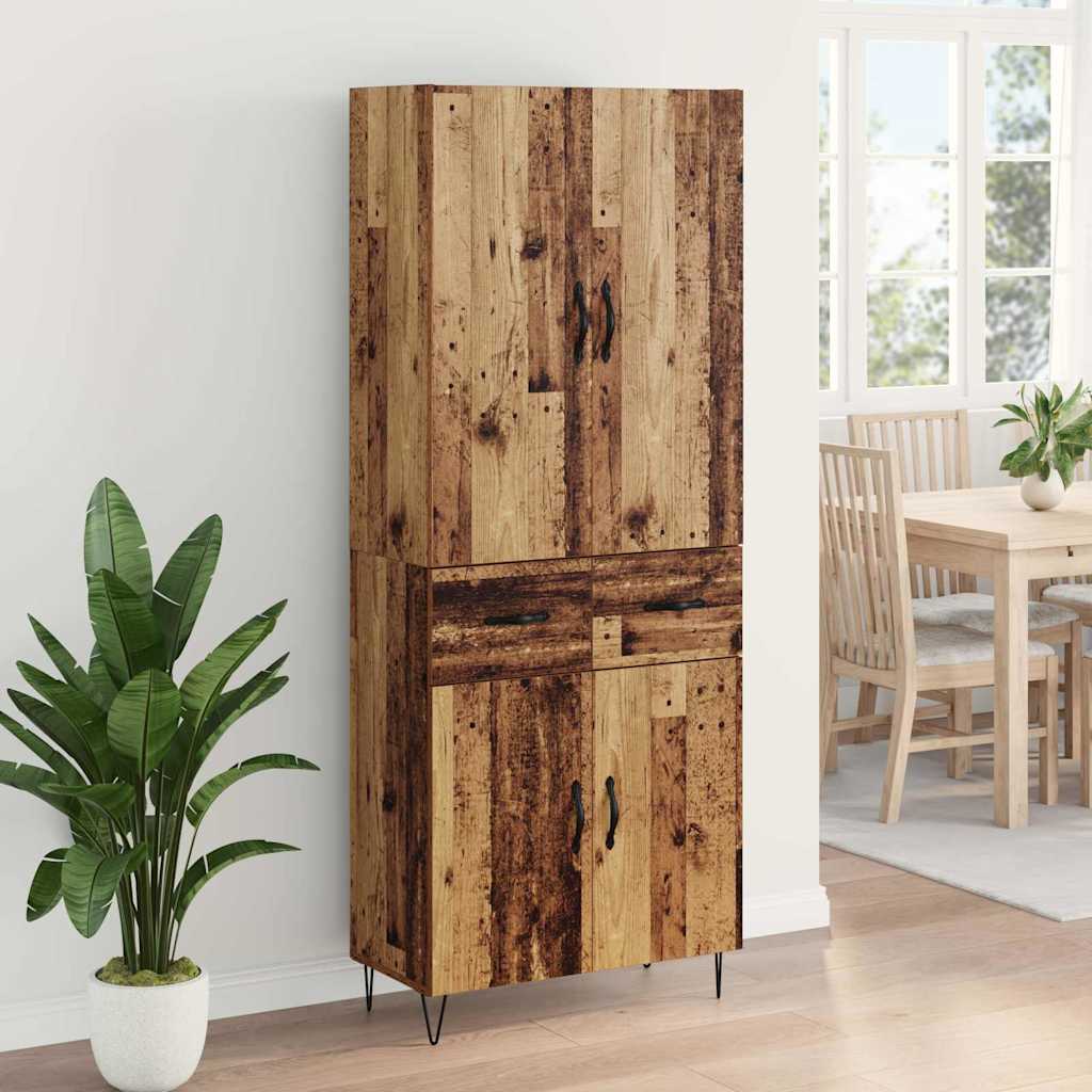Highboard with Drawer 2 pcs Old Wood Engineered Wood and Glass
