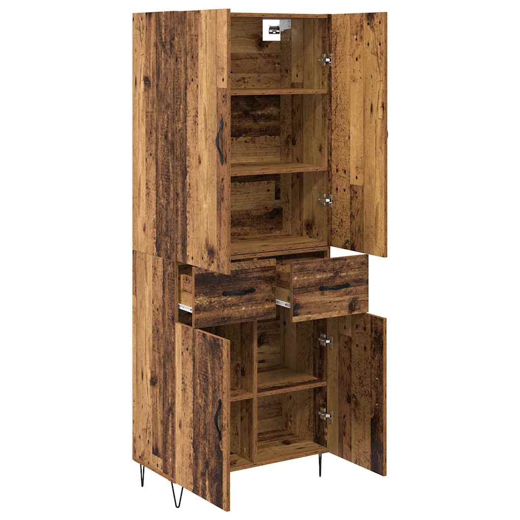 Highboard with Drawer 2 pcs Old Wood Engineered Wood and Glass