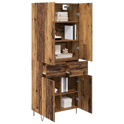 Highboard with Drawer 2 pcs Old Wood Engineered Wood and Glass