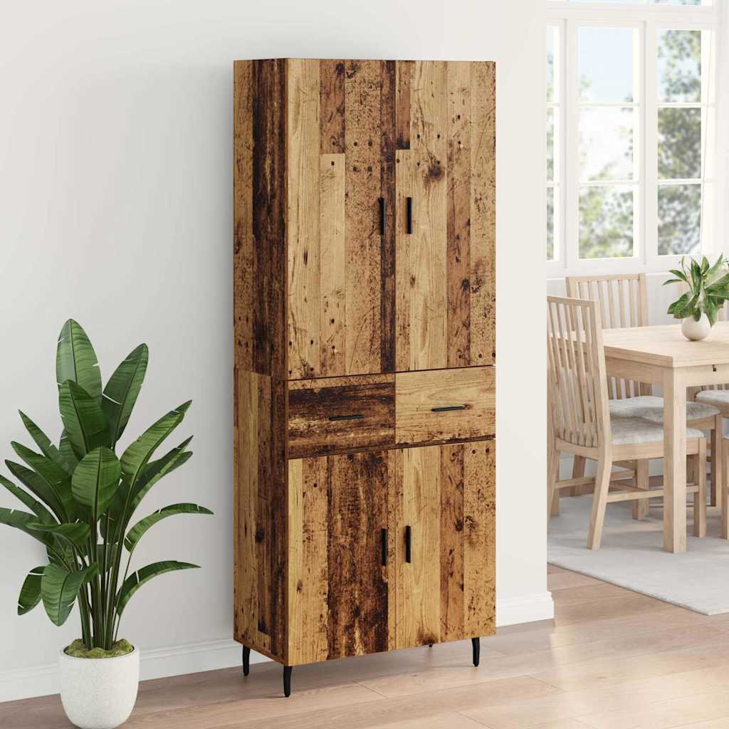 Highboard with Drawer 2 pcs Old Wood Engineered Wood and Glass