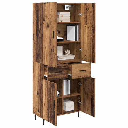 Highboard with Drawer 2 pcs Old Wood Engineered Wood and Glass