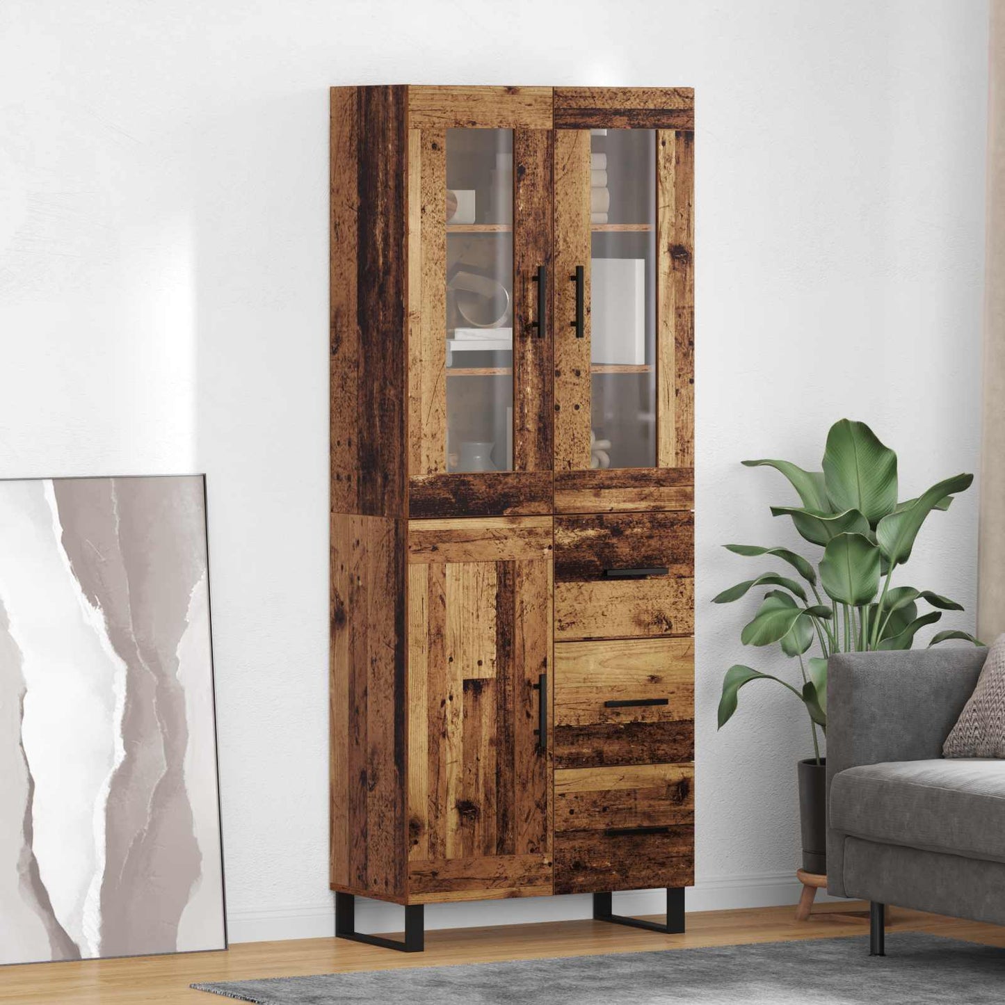 Highboard with Drawer 2 pcs Old Wood Engineered Wood