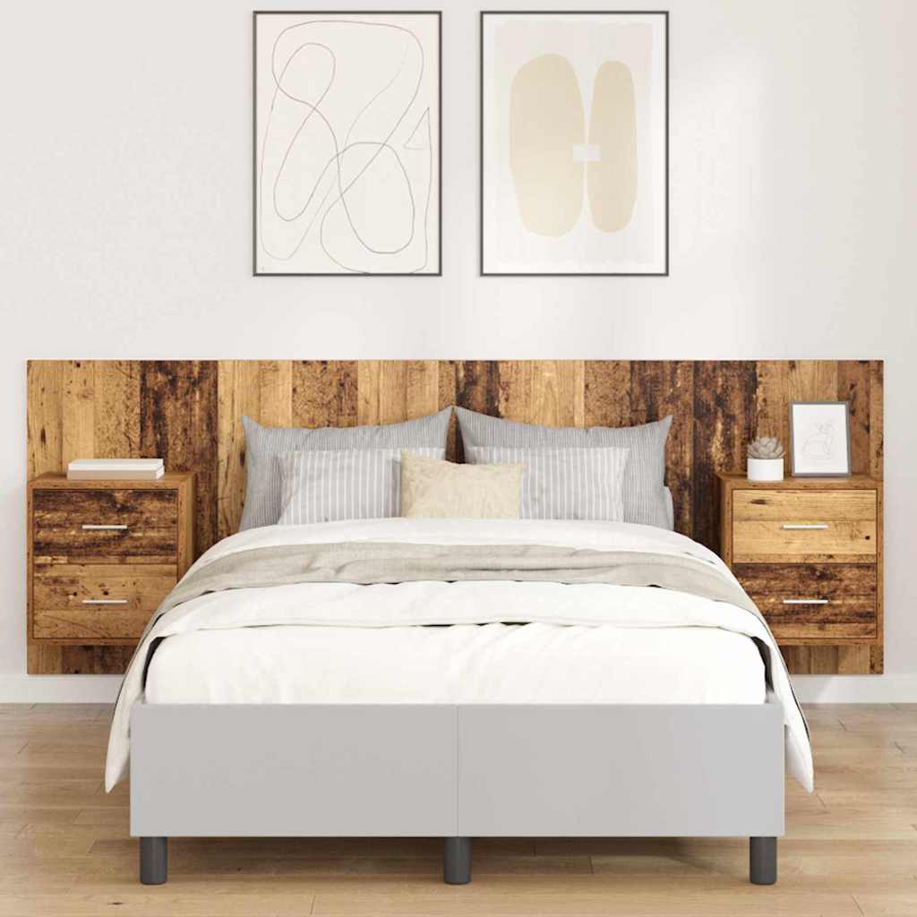 Headboard with Cabinet 3 pcs Old Wood Engineered Wood