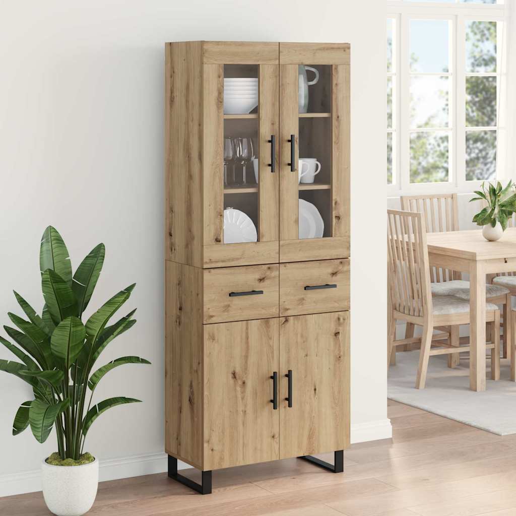 Highboard 2 pcs Artisan Oak Engineered Wood and Glass