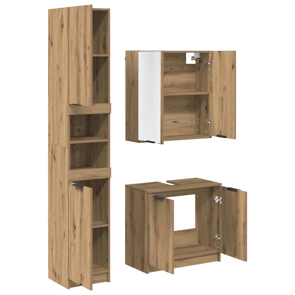 Bathroom Cabinet Set 3 pcs Artisan Oak Engineered Wood