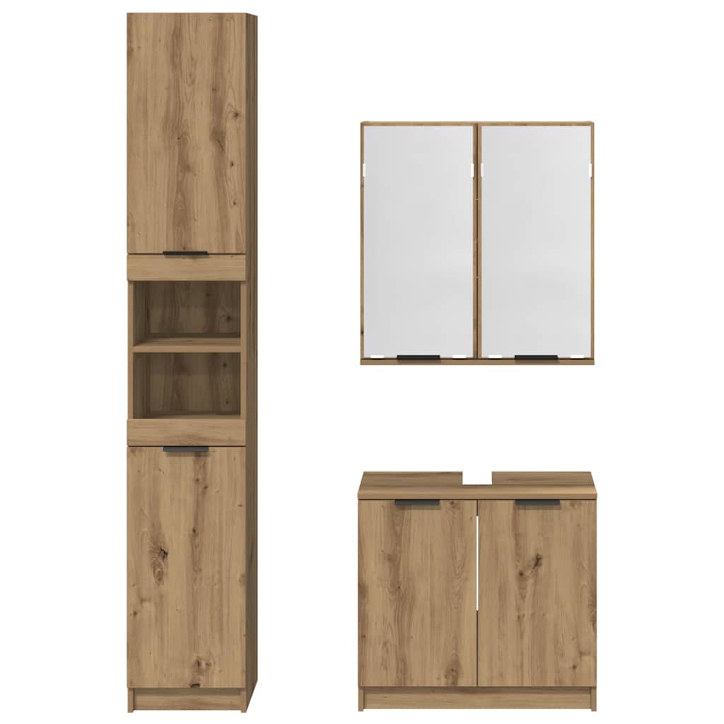 Bathroom Cabinet Set 3 pcs Artisan Oak Engineered Wood