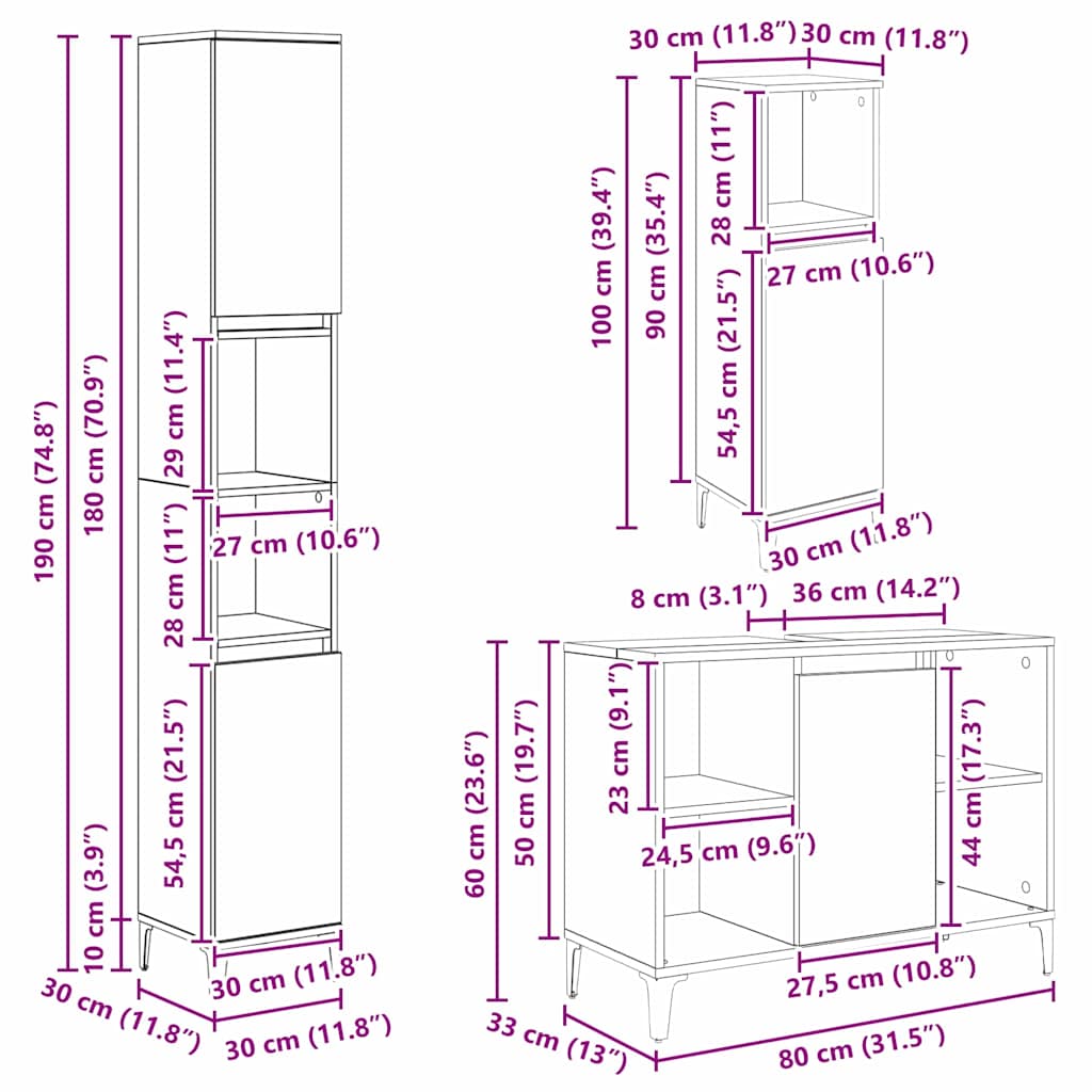 Bathroom Furniture Set 3 pcs Artisan Oak Engineered wood