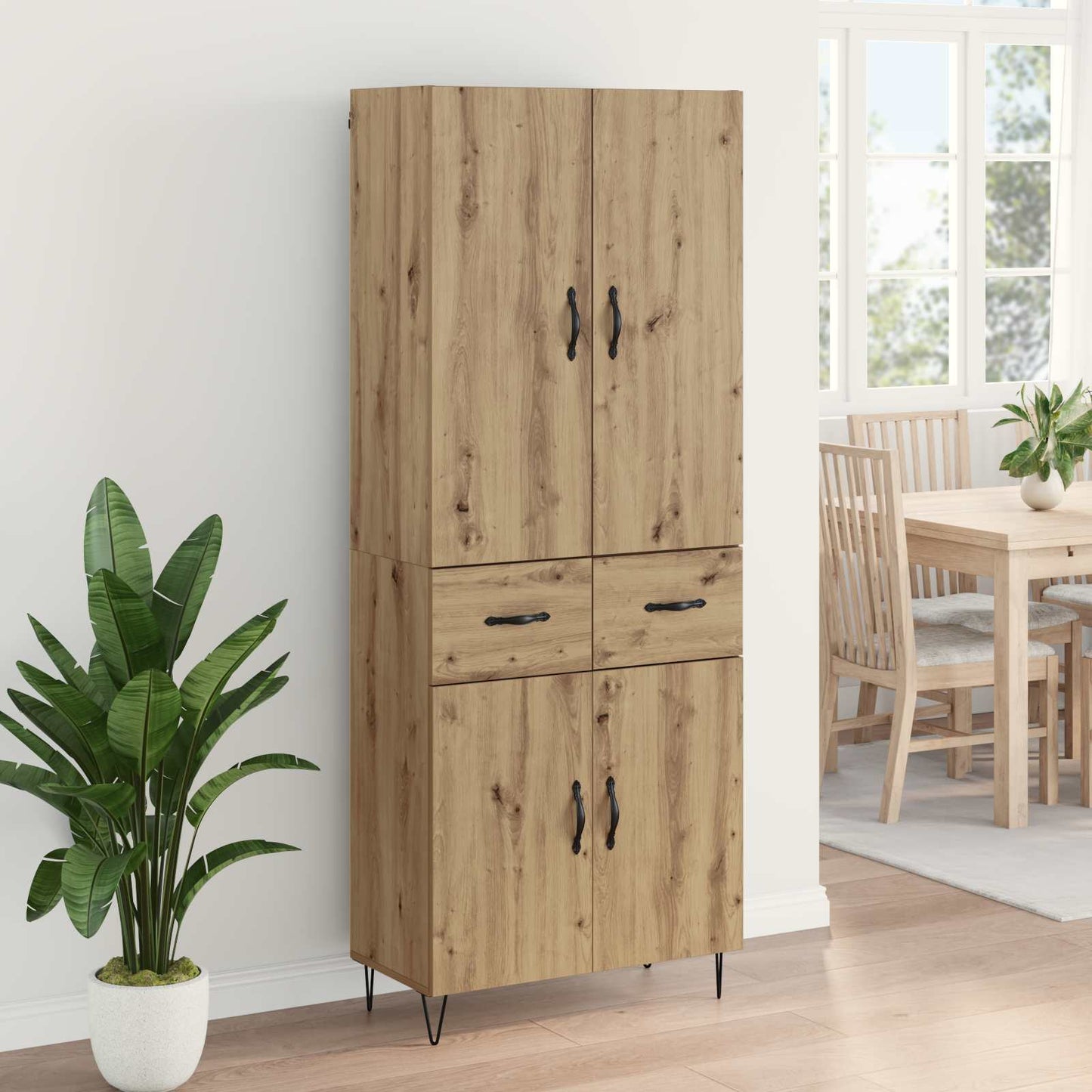 Highboard 2 pcs Artisan Oak Engineered Wood and Glass