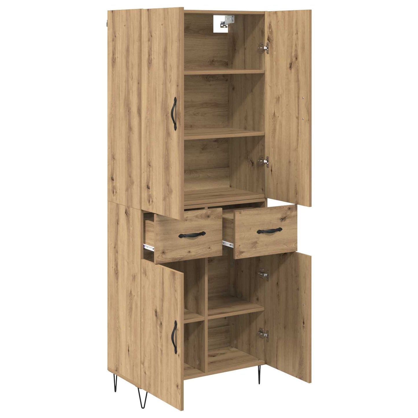 Highboard 2 pcs Artisan Oak Engineered Wood and Glass