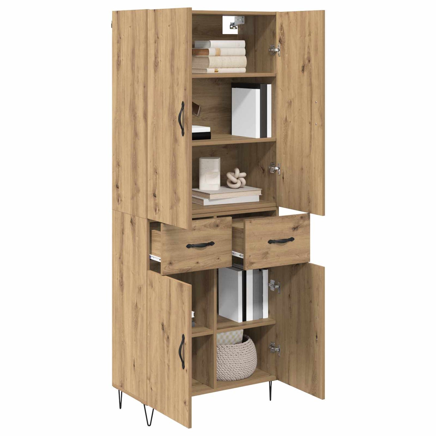 Highboard 2 pcs Artisan Oak Engineered Wood and Glass