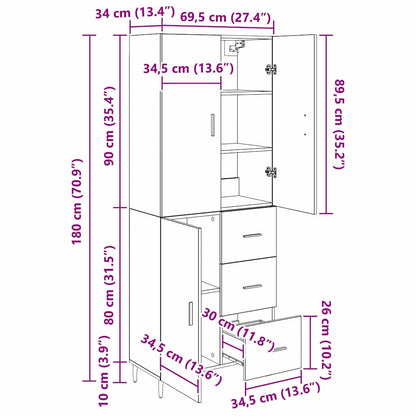 Highboard 2 pcs Artisan Oak 69.5 x 34 x 180 cm Engineered Wood