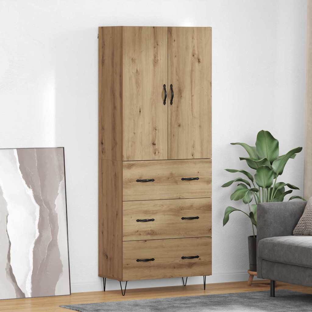 Highboard 2 pcs Artisan Oak Engineered Wood and Glass