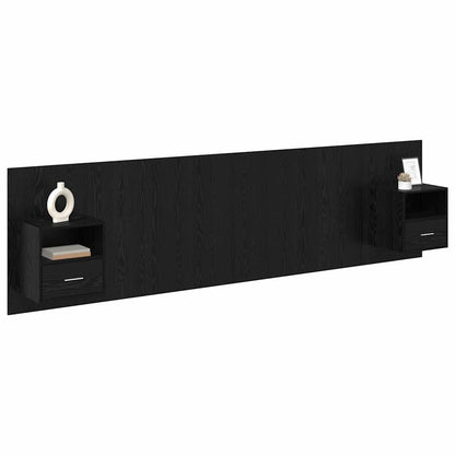Headboard with Cabinet 3 pcs Black Oak Engineered Wood