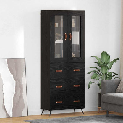 Highboard Cabinet with Shelf 2 pcs Black Oak Engineered Wood
