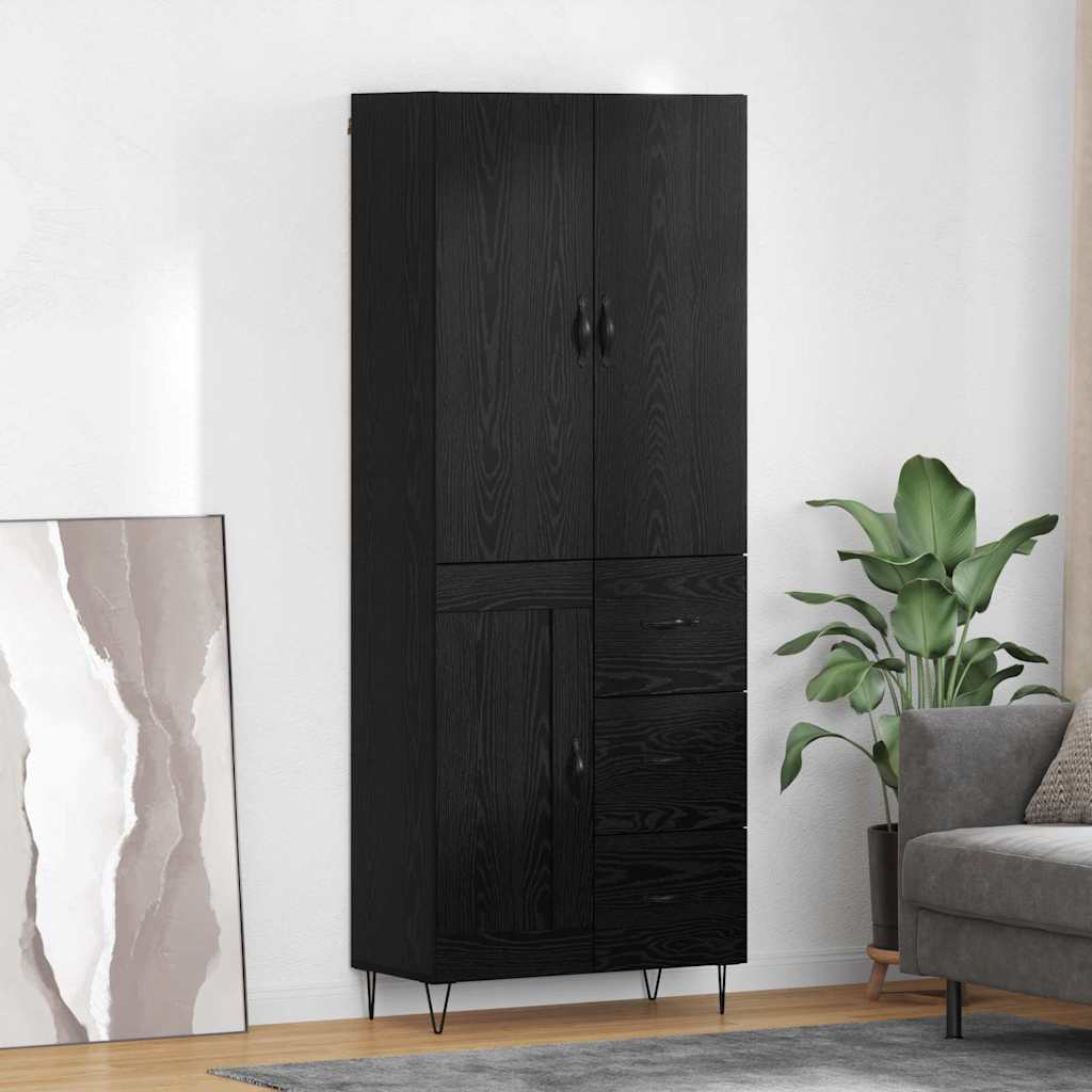 Highboard with Drawer 2 pcs Black Oak Engineered Wood and Glass
