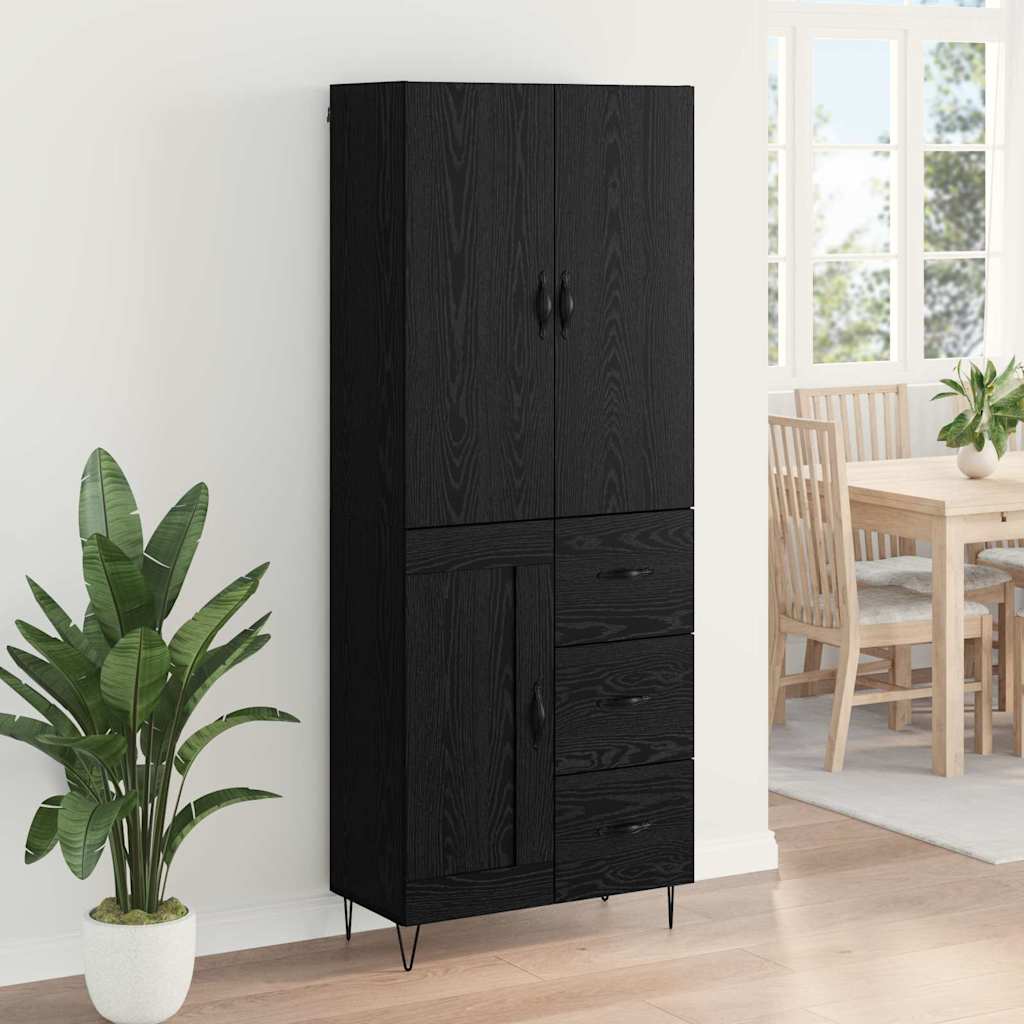 Highboard with Drawer 2 pcs Black Oak Engineered Wood and Glass