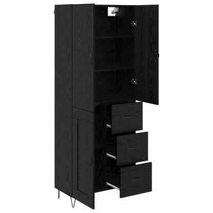 Highboard with Drawer 2 pcs Black Oak Engineered Wood and Glass