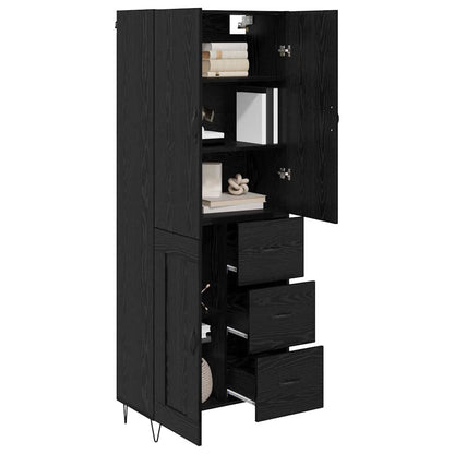 Highboard with Drawer 2 pcs Black Oak Engineered Wood and Glass