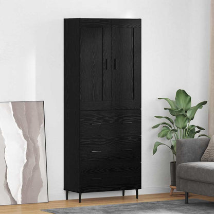 Highboard with Drawer 2 pcs Black Oak Engineered Wood