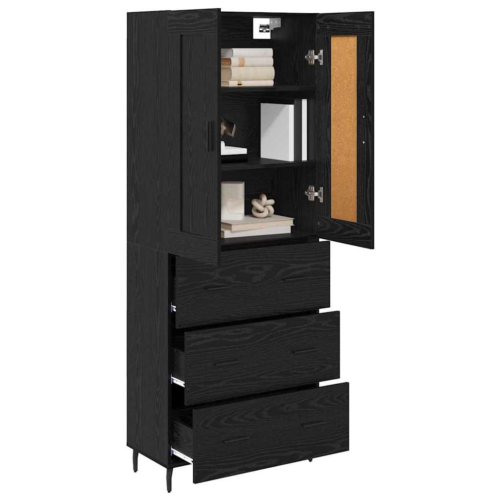 Highboard with Drawer 2 pcs Black Oak Engineered Wood
