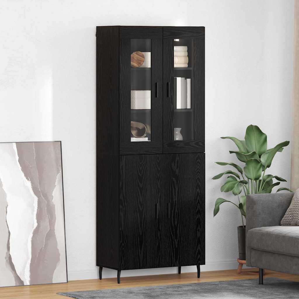 Highboard 2 pcs Black Oak Engineered Wood