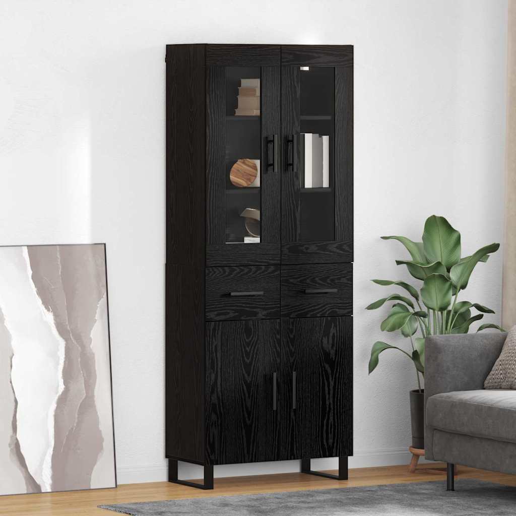 Highboard with Drawer 2 pcs Black Oak Engineered Wood and Glass