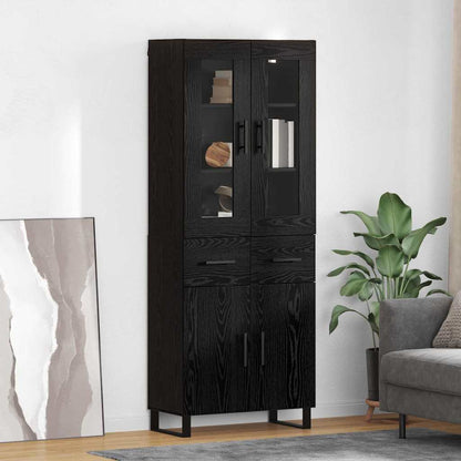 Highboard with Drawer 2 pcs Black Oak Engineered Wood and Glass