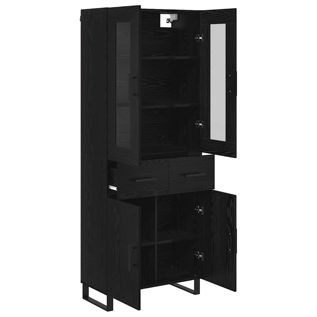 Highboard with Drawer 2 pcs Black Oak Engineered Wood and Glass