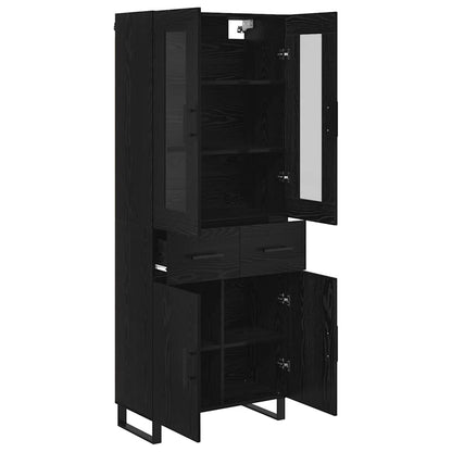 Highboard with Drawer 2 pcs Black Oak Engineered Wood and Glass