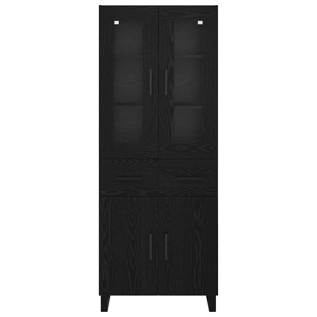 Highboard with Drawer 2 pcs Black Oak Engineered Wood and Glass