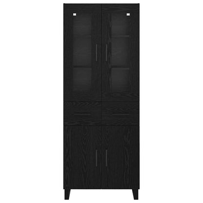 Highboard with Drawer 2 pcs Black Oak Engineered Wood and Glass
