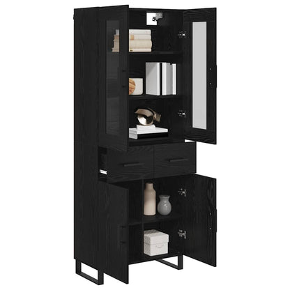 Highboard with Drawer 2 pcs Black Oak Engineered Wood and Glass
