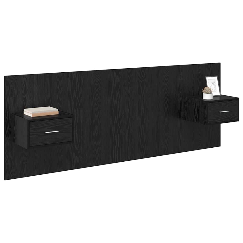 Headboard with Cabinet 3 pcs Black Oak Engineered Wood