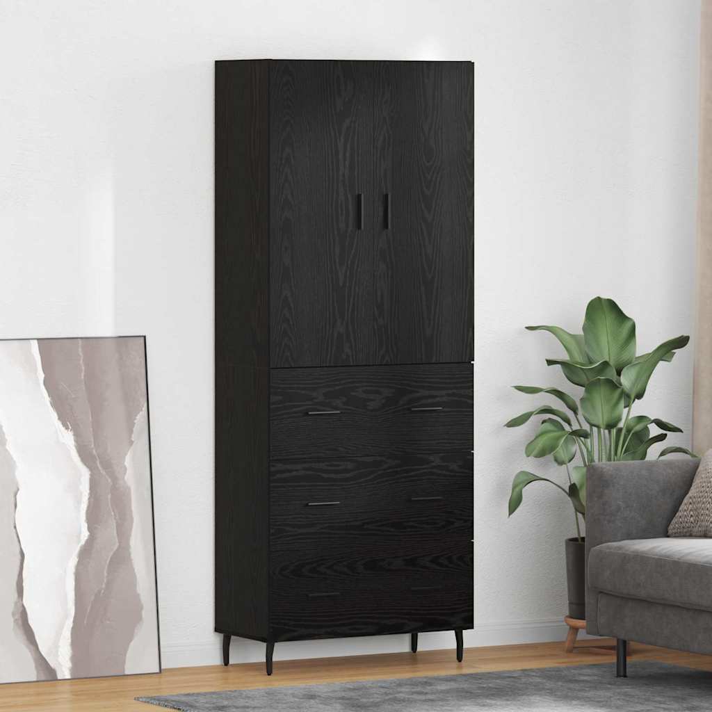 Highboard with Drawer 2 pcs Black oak Engineered Wood and Glass