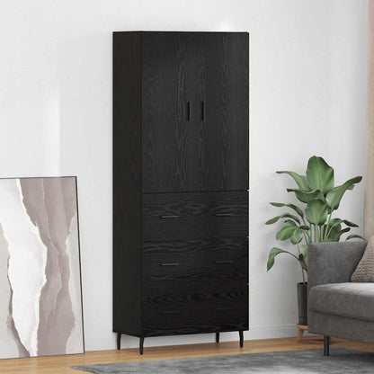 Highboard with Drawer 2 pcs Black oak Engineered Wood and Glass