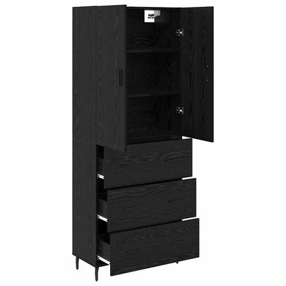 Highboard with Drawer 2 pcs Black oak Engineered Wood and Glass