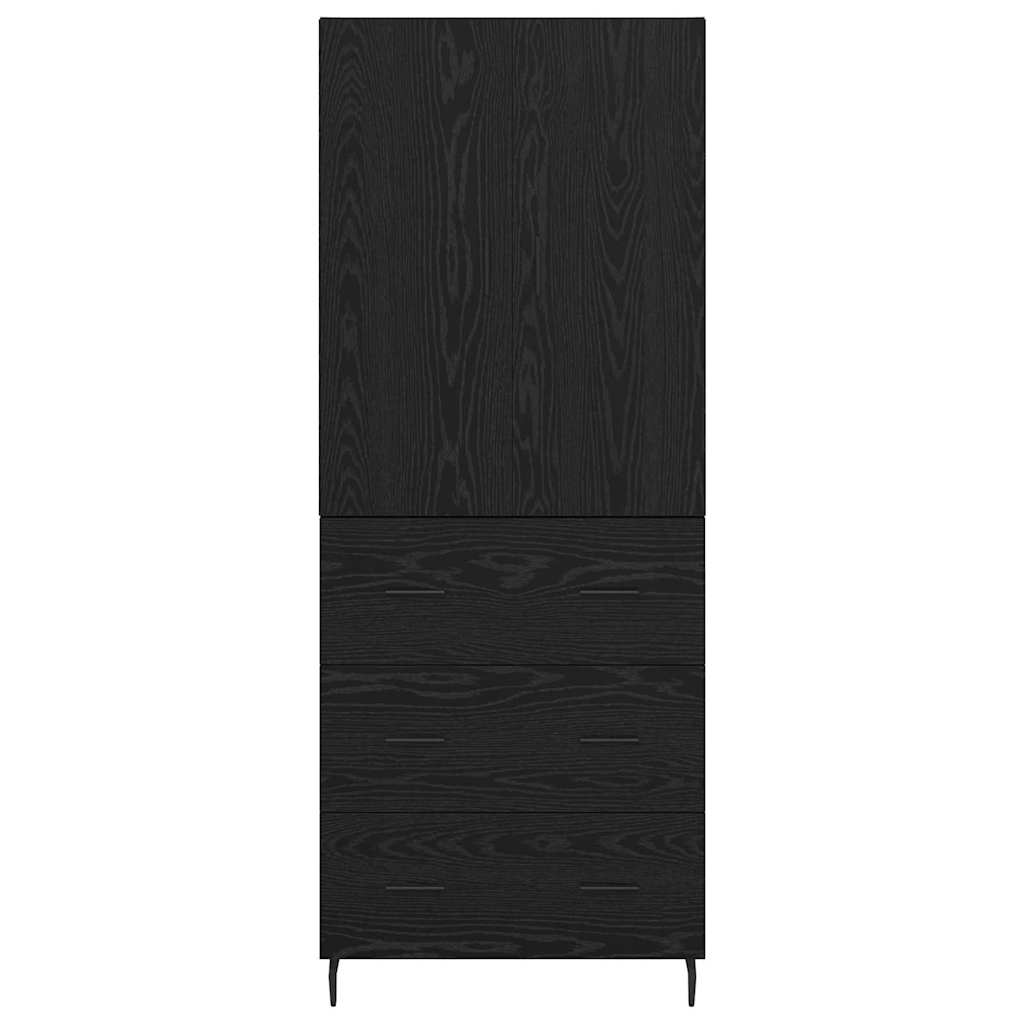 Highboard with Drawer 2 pcs Black oak Engineered Wood and Glass