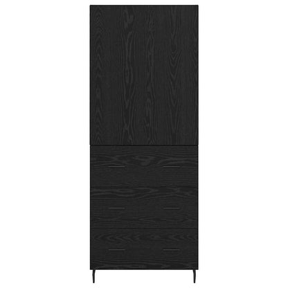 Highboard with Drawer 2 pcs Black oak Engineered Wood and Glass