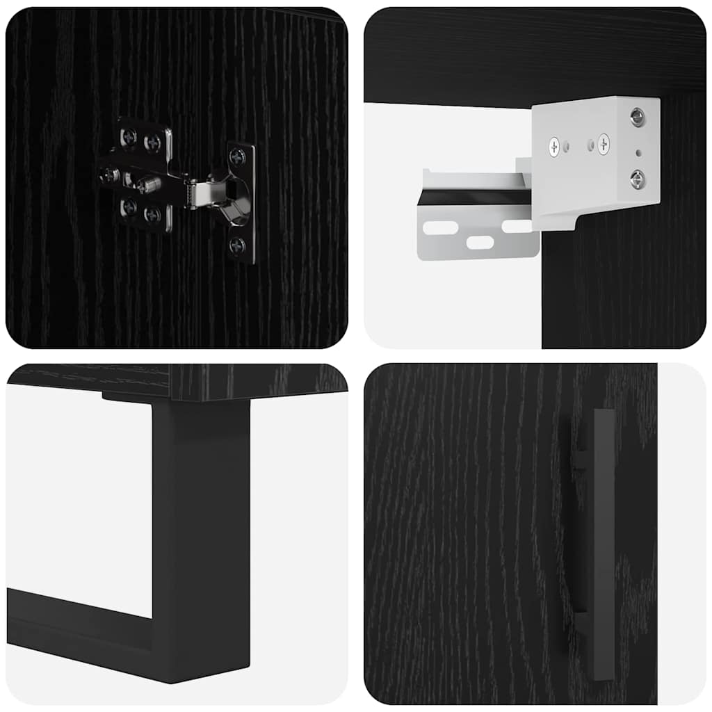 Highboard 2 pcs Black Oak Engineered Wood and Glass