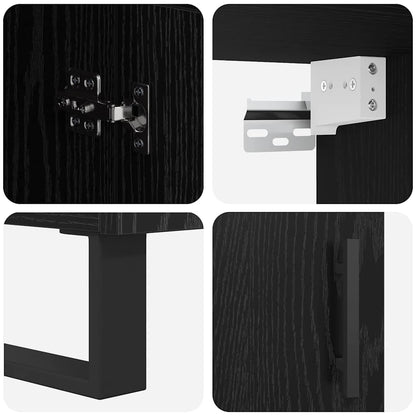 Highboard 2 pcs Black Oak Engineered Wood and Glass