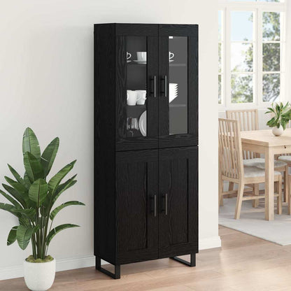 Highboard 2 pcs Black Oak Engineered Wood and Glass