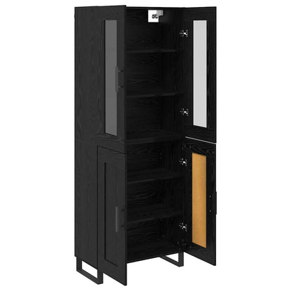 Highboard 2 pcs Black Oak Engineered Wood and Glass